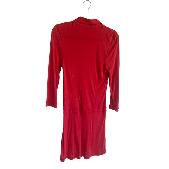 BCBG Max Azria Women's Red Collared Wrap Dress 3/4 Sleeve Stretchy Midi Size 12 - Picture 6 of 11